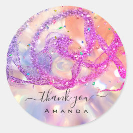 Hartelijk dank, 16de Bridal roze holograaf Confett Ronde Sticker