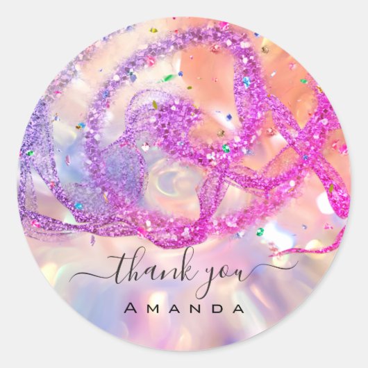 Hartelijk dank, 16de Bridal roze holograaf Confett Ronde Sticker (Voorkant)