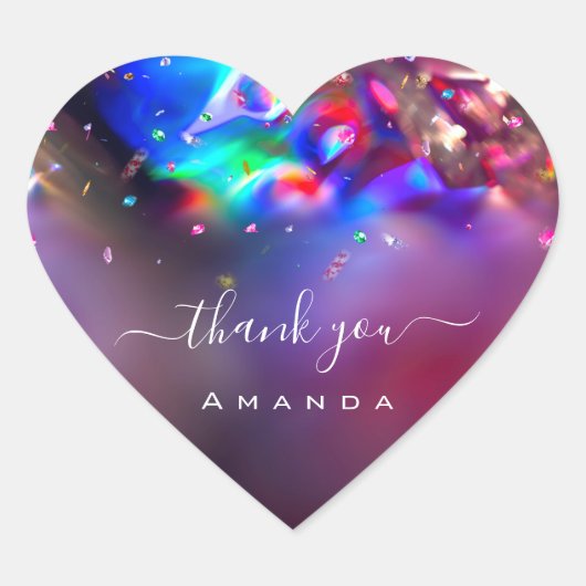 Hartelijk dank: 16de Bridal roze Holograaf Paars Hart Sticker (Voorkant)