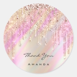 Hartelijk dank. 16de Bridal roze roze holograaf Ronde Sticker