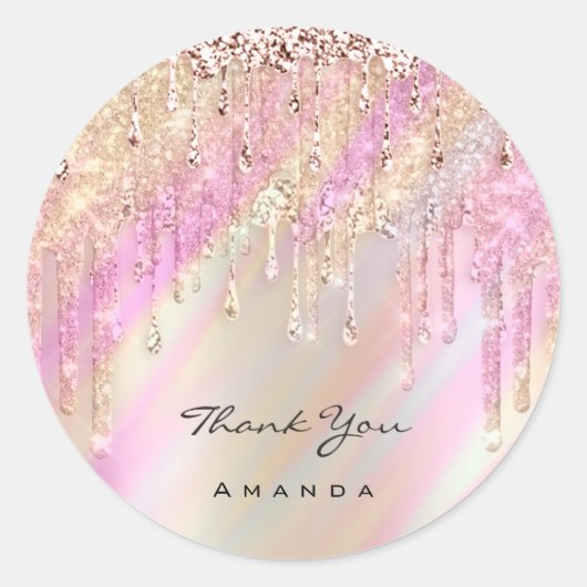 Hartelijk dank. 16de Bridal roze roze holograaf Ronde Sticker (Voorkant)
