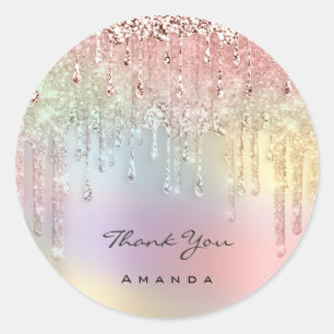 Hartelijk dank. 16de Bridal roze roze holograaf Ronde Sticker