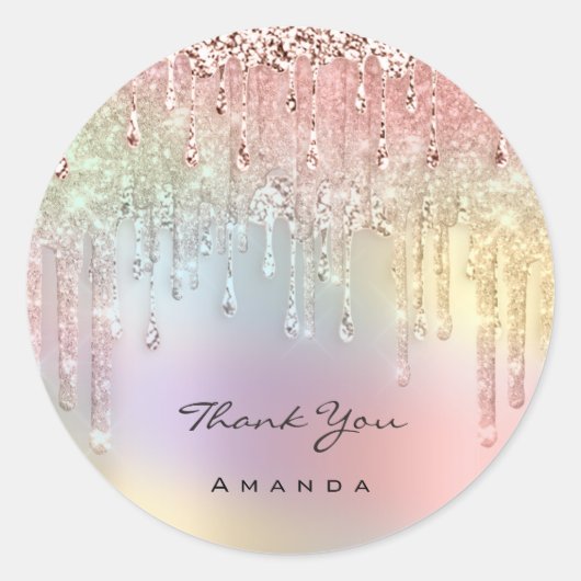 Hartelijk dank. 16de Bridal roze roze holograaf Ronde Sticker (Voorkant)