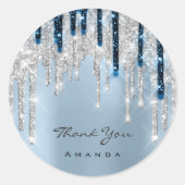 Hartelijk dank, 16de Bridal Silver Glitter Navy Ronde Sticker (Voorkant)