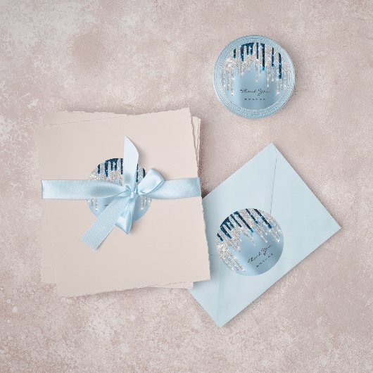 Hartelijk dank, 16de Bridal Silver Glitter Navy Ronde Sticker