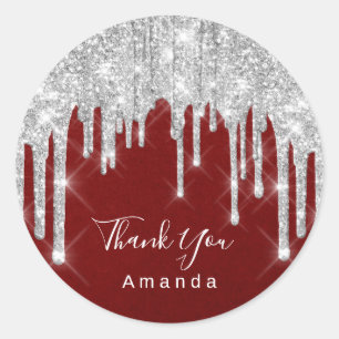 Hartelijk dank, 16de Bridal Silver Paper Burgundy Ronde Sticker