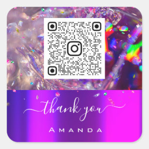 Hartelijk dank: 16de Holograaf Paarse regenboog QR Vierkante Sticker