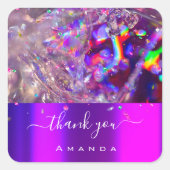 Hartelijk dank: 16de kristallen Paarse roze regenb Vierkante Sticker (Voorkant)