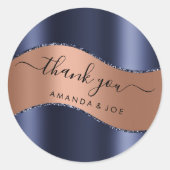 Hartelijk dank, 16e Bridal Blue Navy Roos Copper Ronde Sticker (Voorkant)