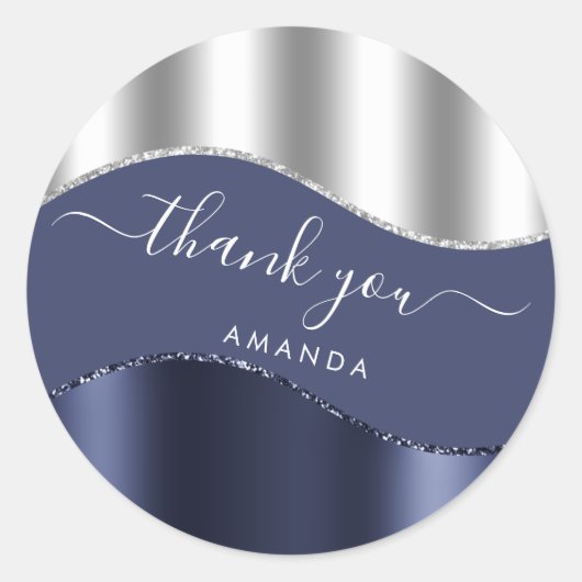 Hartelijk dank: 16e Bridal Blue Navy White Silver Ronde Sticker (Voorkant)