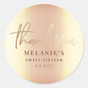 Hartelijk dank, 16e Bridal Elegant Gold Ronde Sticker