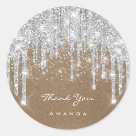 Hartelijk dank, 16e Bridal Grey Silver Drips Ronde Sticker