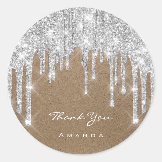 Hartelijk dank, 16e Bridal Grey Silver Paper Kraft Ronde Sticker (Voorkant)