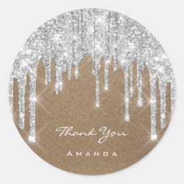 Hartelijk dank, 16e Bridal Grey Silver Paper Kraft Ronde Sticker