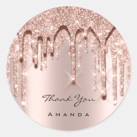 Hartelijk dank: 16e Bridal Roos Glitter 3D Ronde Sticker (Voorkant)