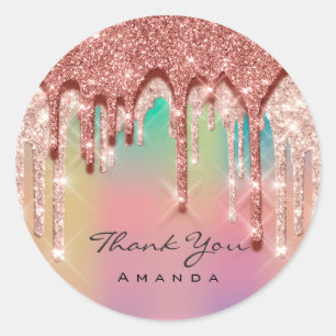 Hartelijk dank: 16e Bridal Roos Glitter 3Deffect Ronde Sticker