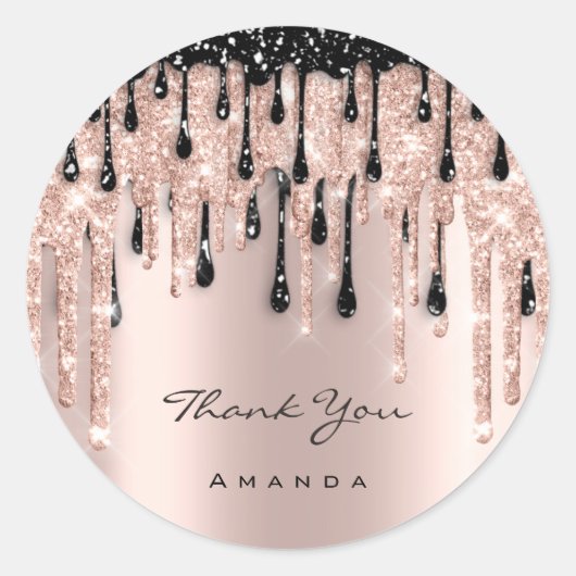 Hartelijk dank: 16e Bridal Roos Glitter Black Ronde Sticker (Voorkant)