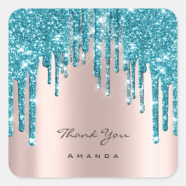 Hartelijk dank: 16e Bridal Roos Glitter Blauwgroen Vierkante Sticker