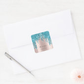 Hartelijk dank: 16e Bridal Roos Glitter Blauwgroen Vierkante Sticker (Envelop)