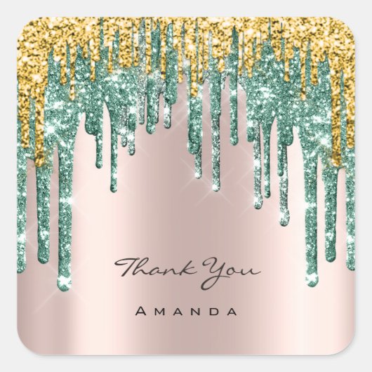 Hartelijk dank: 16e Bridal Roos Glitter Blauwgroen Vierkante Sticker (Voorkant)