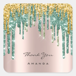 Hartelijk dank: 16e Bridal Roos Glitter Blauwgroen Vierkante Sticker