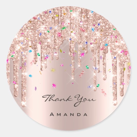 Hartelijk dank: 16e Bridal Roos Glitter Confetti Ronde Sticker (Voorkant)