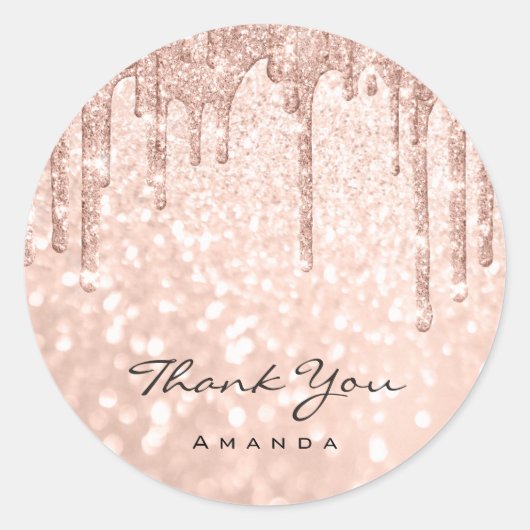 Hartelijk dank: 16e Bridal Roos Glitter Drips Ronde Sticker (Voorkant)
