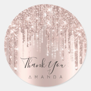 Hartelijk dank: 16e Bridal Roos Glitter Drips VIP Ronde Sticker