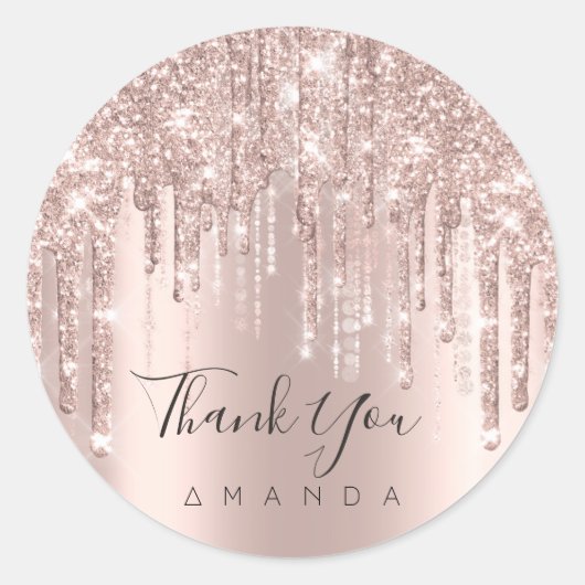Hartelijk dank: 16e Bridal Roos Glitter Drips VIP Ronde Sticker (Voorkant)