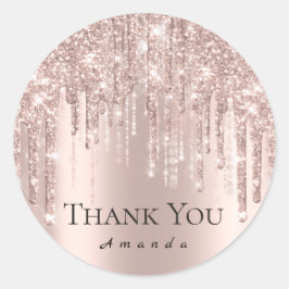 Hartelijk dank: 16e Bridal Roos Glitter Drips VIP Ronde Sticker
