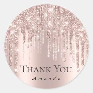 Hartelijk dank: 16e Bridal Roos Glitter Drips VIP Ronde Sticker