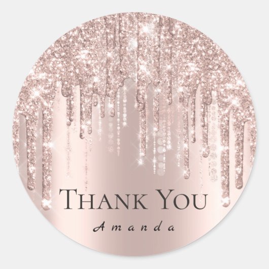 Hartelijk dank: 16e Bridal Roos Glitter Drips VIP Ronde Sticker (Voorkant)