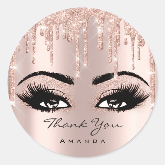 Hartelijk dank: 16e Bridal Roos Glitter Eyelash Ronde Sticker (Voorkant)