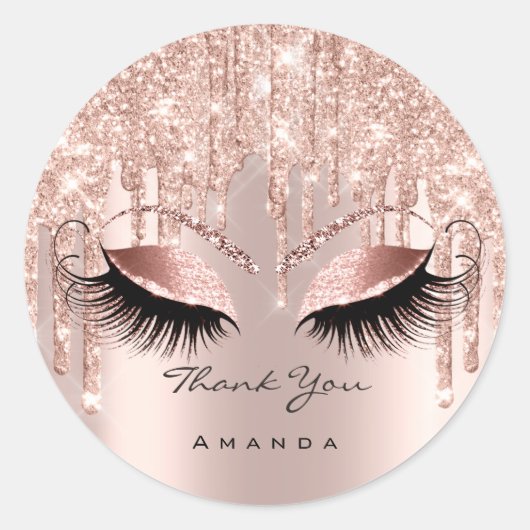 Hartelijk dank: 16e Bridal Roos Glitter Eyes Ronde Sticker (Voorkant)