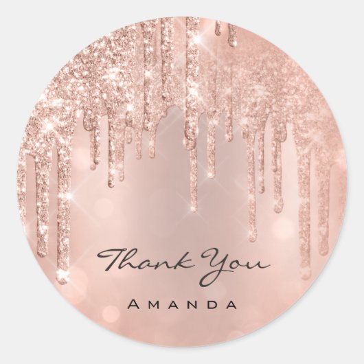 Hartelijk dank: 16e Bridal Roos Glitter Glam Ronde Sticker (Voorkant)