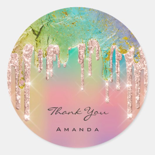 Hartelijk dank: 16e Bridal Roos Glitter Holograaf Ronde Sticker (Voorkant)