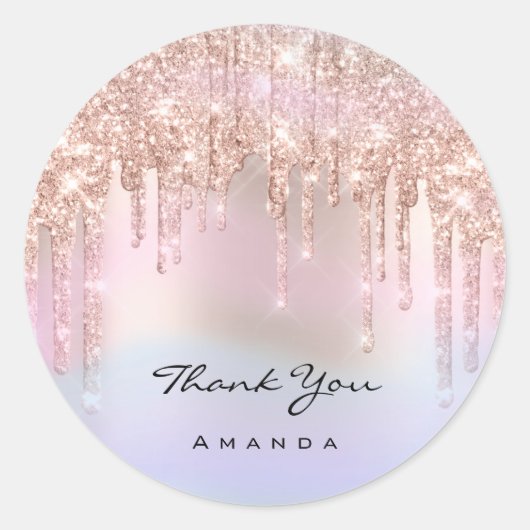 Hartelijk dank: 16e Bridal Roos Glitter Holograaf Ronde Sticker (Voorkant)