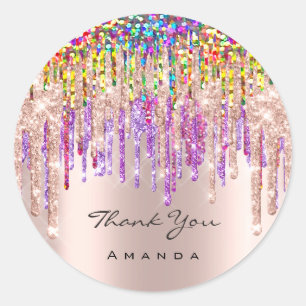 Hartelijk dank: 16e Bridal Roos Glitter Holograaf Ronde Sticker