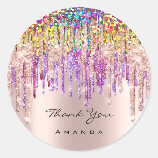 Hartelijk dank: 16e Bridal Roos Glitter Holograaf Ronde Sticker (Voorkant)