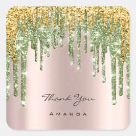 Hartelijk dank: 16e Bridal Roos Glitter Mint Gold Vierkante Sticker