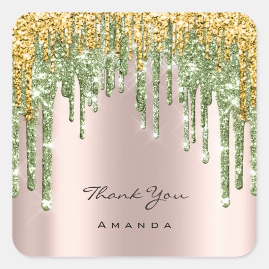 Hartelijk dank: 16e Bridal Roos Glitter Mint Gold Vierkante Sticker (Voorkant)