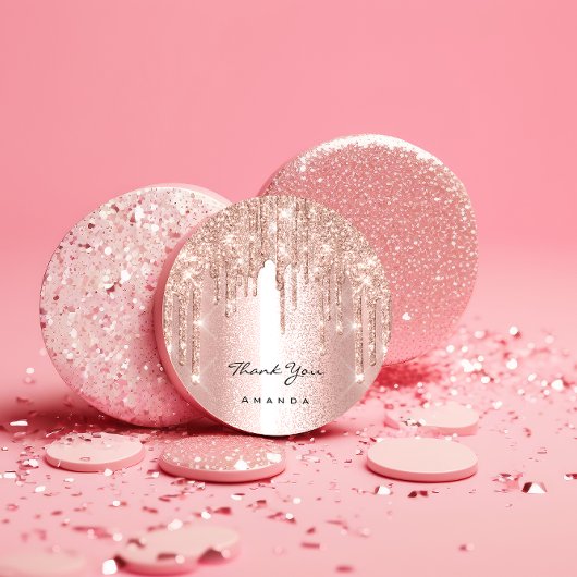 Hartelijk dank: 16e Bridal Roos Glitter Pink Ronde Sticker