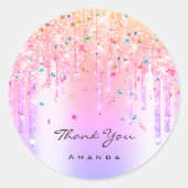 Hartelijk dank: 16e Bridal roze glitter Confetti Ronde Sticker (Voorkant)