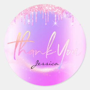 Hartelijk dank: 16e Bridal roze Paarse glitter Ronde Sticker