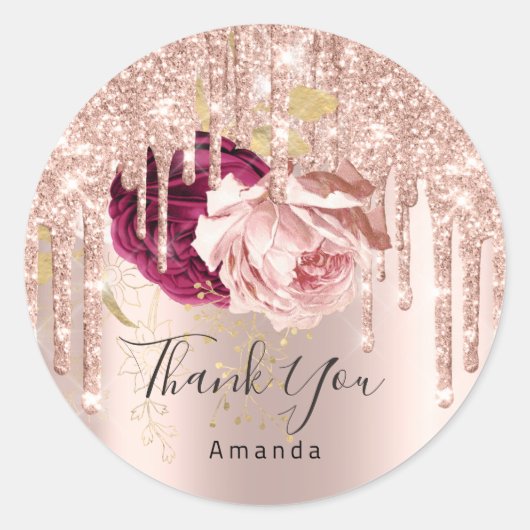 Hartelijk dank, 16e Bridal Rozen Drip Marsala Pink Ronde Sticker (Voorkant)