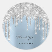Hartelijk dank: 16e Bridal Silver Glitter Blue Ronde Sticker (Voorkant)