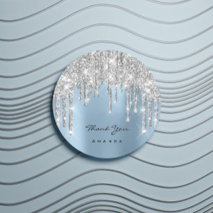 Hartelijk dank: 16e Bridal Silver Glitter Blue Ronde Sticker