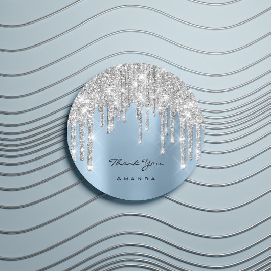 Hartelijk dank: 16e Bridal Silver Glitter Blue Ronde Sticker