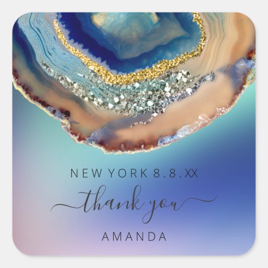 Hartelijk dank, 16e Bridal Wedding Stone Blue Navy Vierkante Sticker (Voorkant)