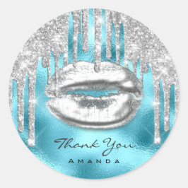 Hartelijk dank: 16e BridalBlue Glitter Kiss Silver Ronde Sticker